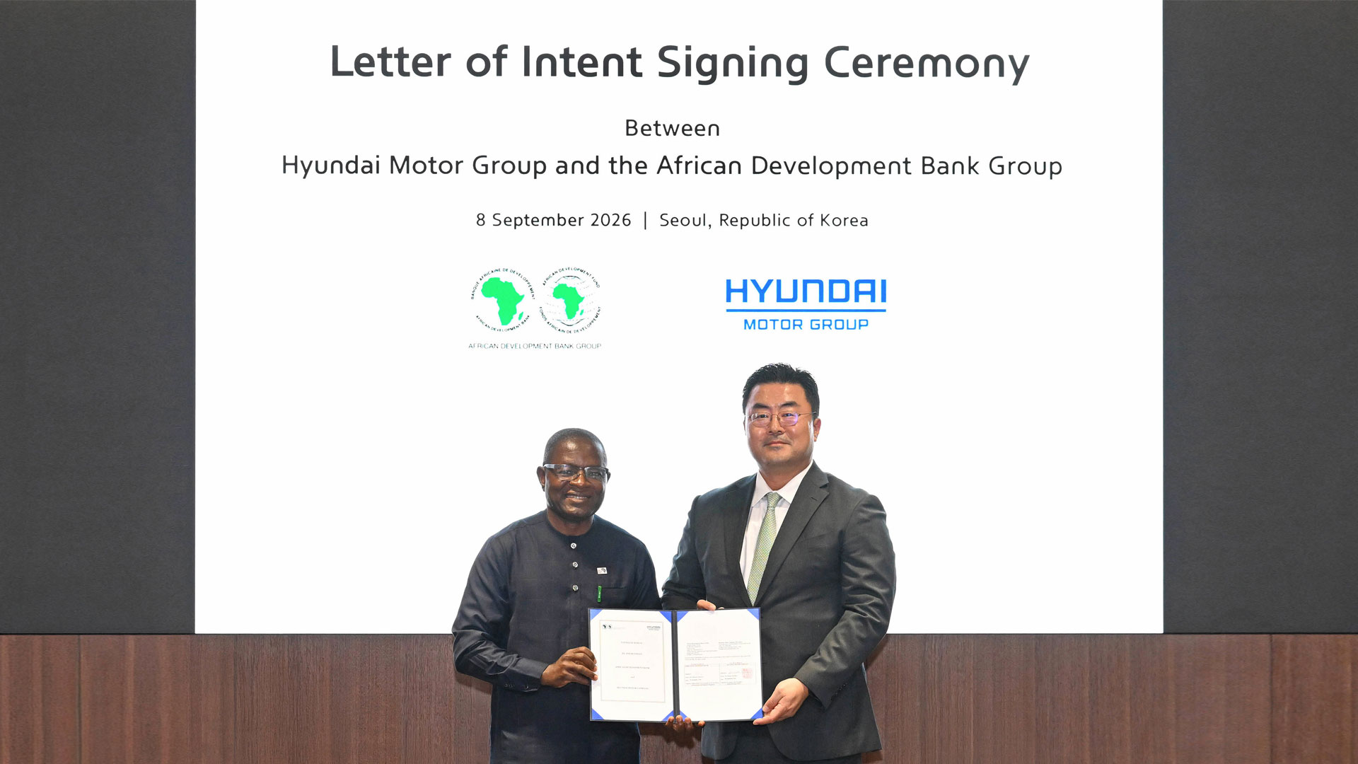 Hyundai Motor Group and African Development Bank Group representatives at the Letter of Intent signing ceremony in Seoul